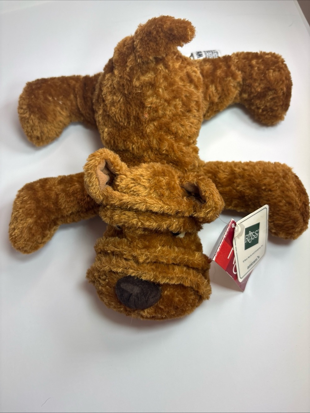 Russ Berrie Whispie Brown Puppy Dog Plush 9" Floppy Wrinkles Shar Pei Bean Bag